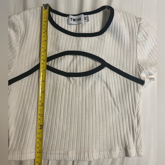 Boob Window White Trimmed Crop Top - Picture 5 of 6